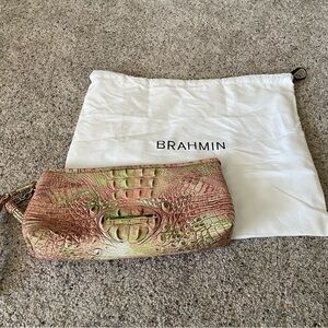 Brahmin pink green small bag with removable wristlet